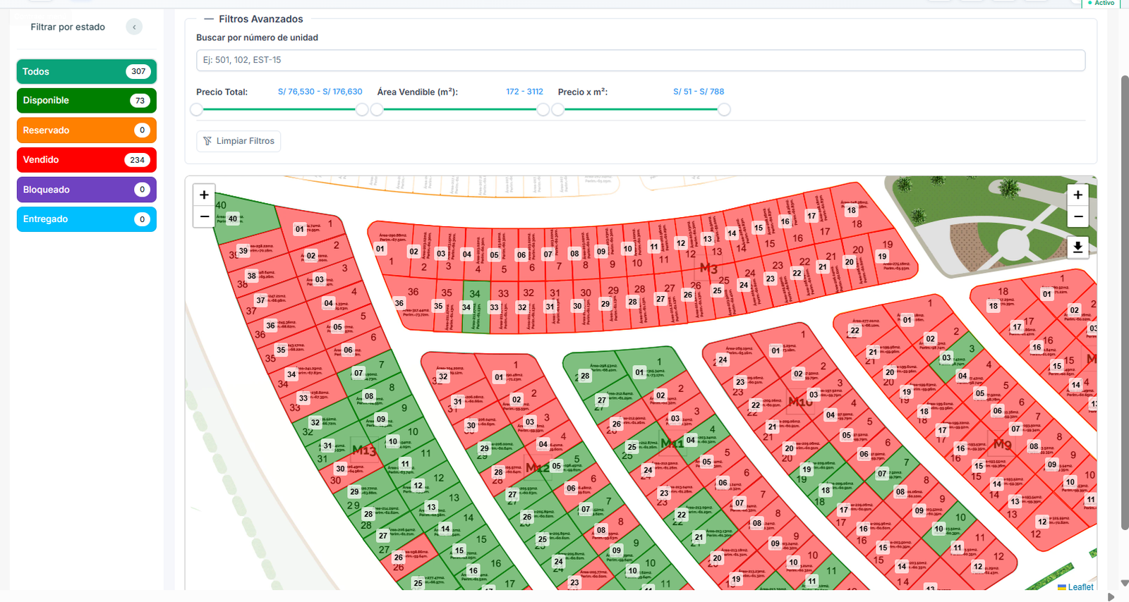 Mapa interactivo de stock inmobiliario Logicware CRM